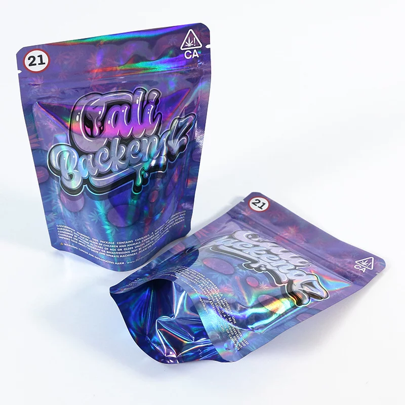Cannabis hemp packing bag mettallic holographic mylar bag 3.5 exotic heavy duty
